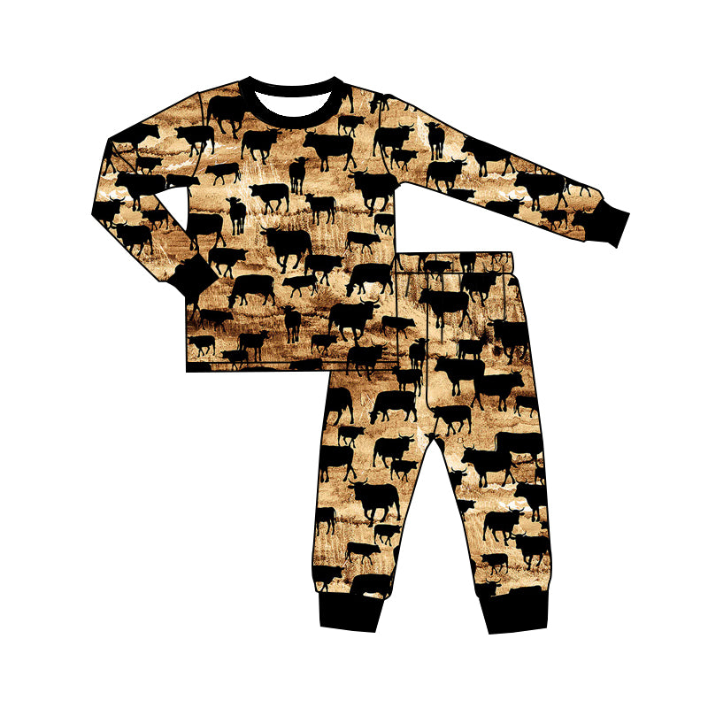 9.7 custom each style moq 5eta 4-6week Sibling Sister cow brown bow baby boy sets and rompers match family design