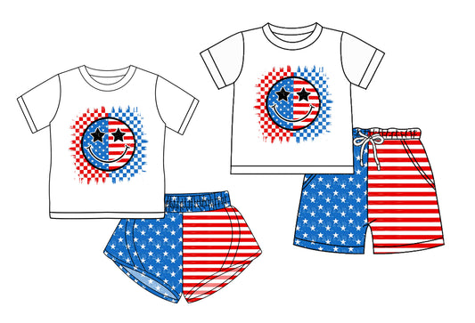 3.10 custom each style moq 5eta 4-6week Sibling Sister baby girls short sleeve set and set 2 match design