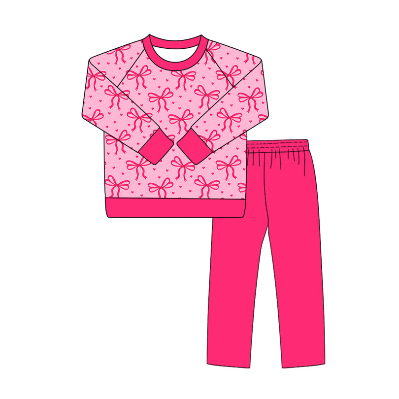 25.9.20 custom each style moq 8 eta 6-8week Sibling Sisters love bow baby girl long sleeve pants sets 1 and sets 4 match family design