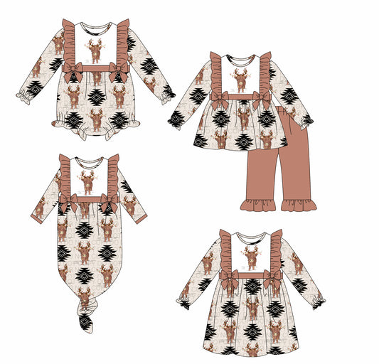 25.6.9 custom each style moq 5eta 4-6week Sibling Sisters geometric baby girl long sleeve pants sets and dress and rompers and nightgown match family design