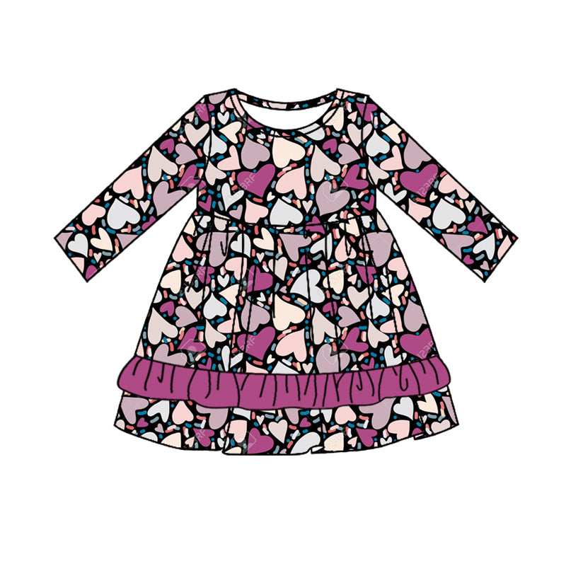 8.2 custom each style moq 5eta 4-6week Sibling Sister love purple baby girls sets and dress and rompers match family design