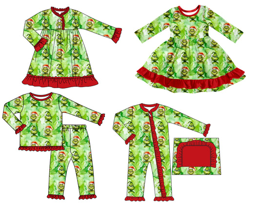 25.7.26 custom each style moq 5 eta 4-6week Sibling Sisters Christmas baby girl long sleeve pants sets and romper and dress 1 and dress 2 match family design