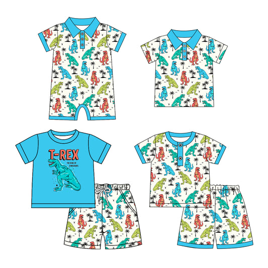 4.25 custom each style moq 5eta 4-6week Sibling Sister dinosaur baby boy sets 1 and sets 2 and boy rompers and top match family design