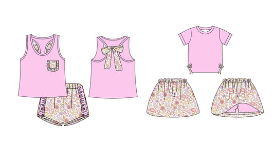 12.13 custom each style moq 5eta 4-6week Sibling Sister floral pink baby girl short sleeve shorts sets and dresses match design