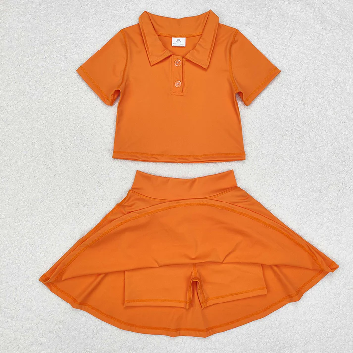 RTS NO MOQ Solid color button-down short-sleeved pullover-pants skirt suit