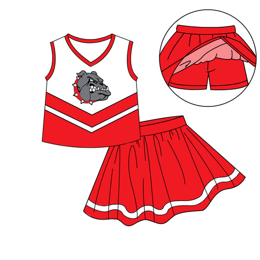 Custom moq 5 mix size milk silk eta 6-8weeks summer team red baby girls clothes team sleeveless skirts shorts sets-25.7.11