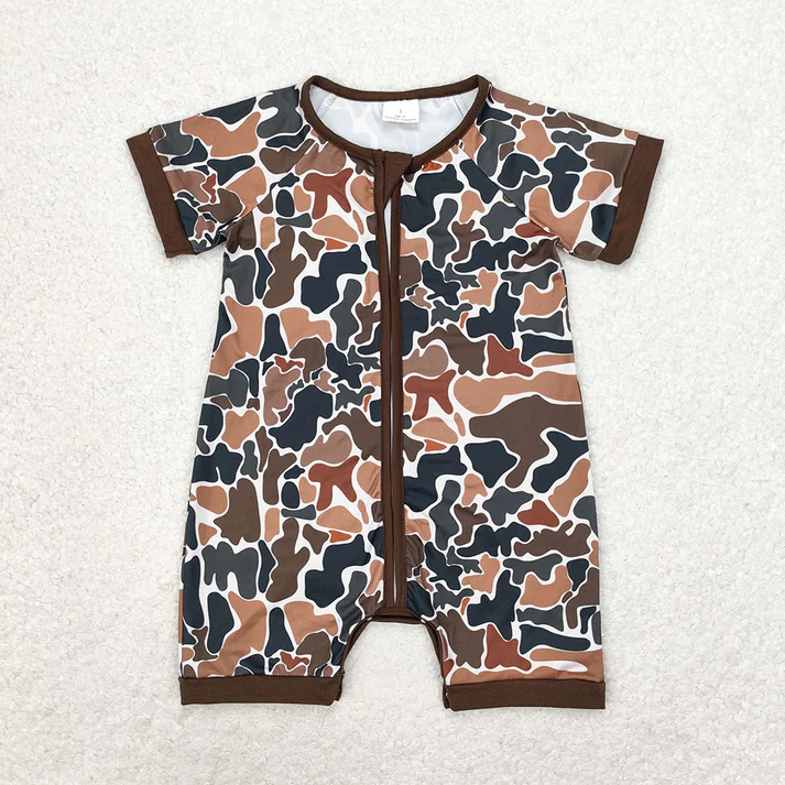 RTS NO MOQ Baby Infant Boys Brown Camo Sibling Rompers