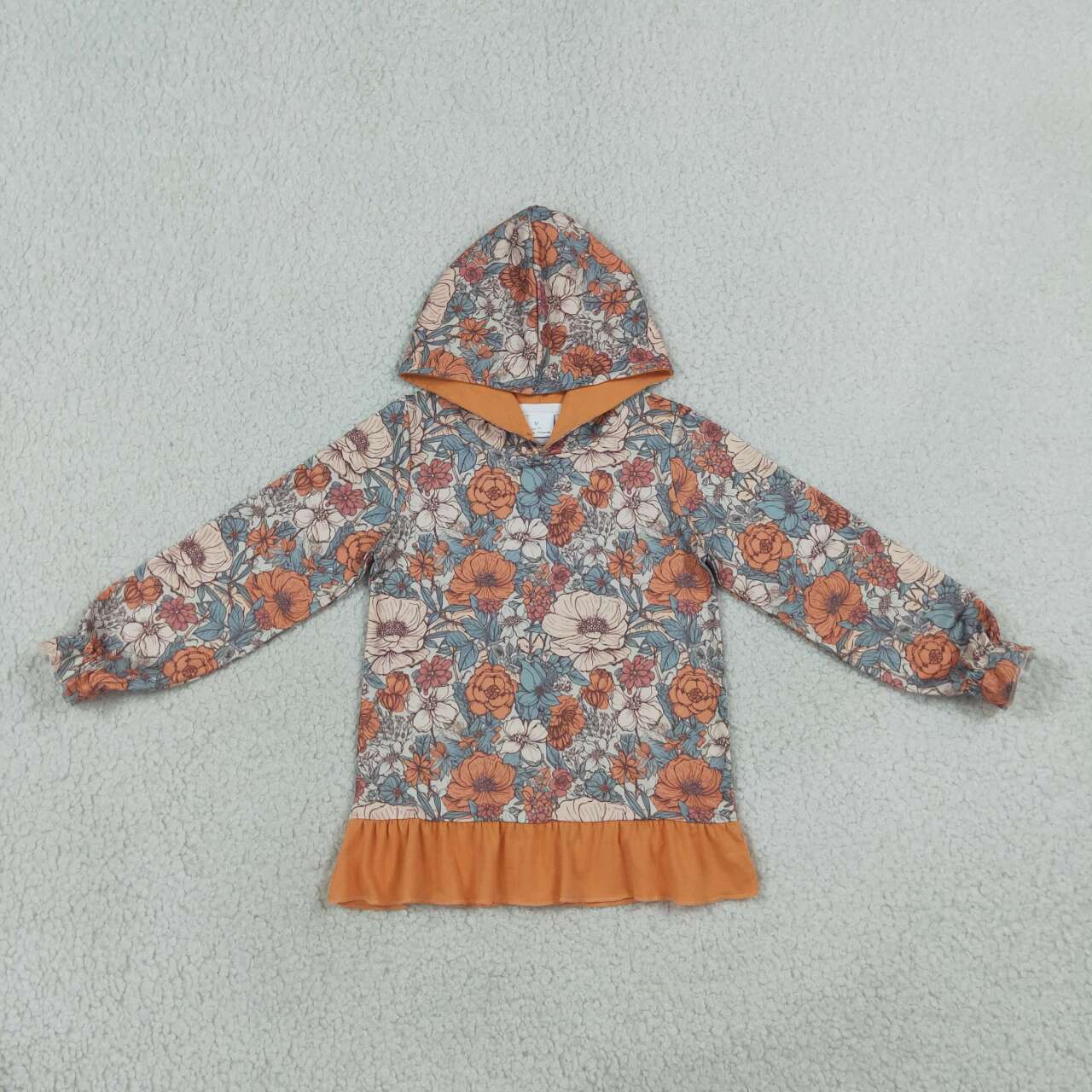 NEW RTS NO MOQ milk silk GT1643 Baby Girls Floral Ruffle Long Sleeve Hoodie Fall Top