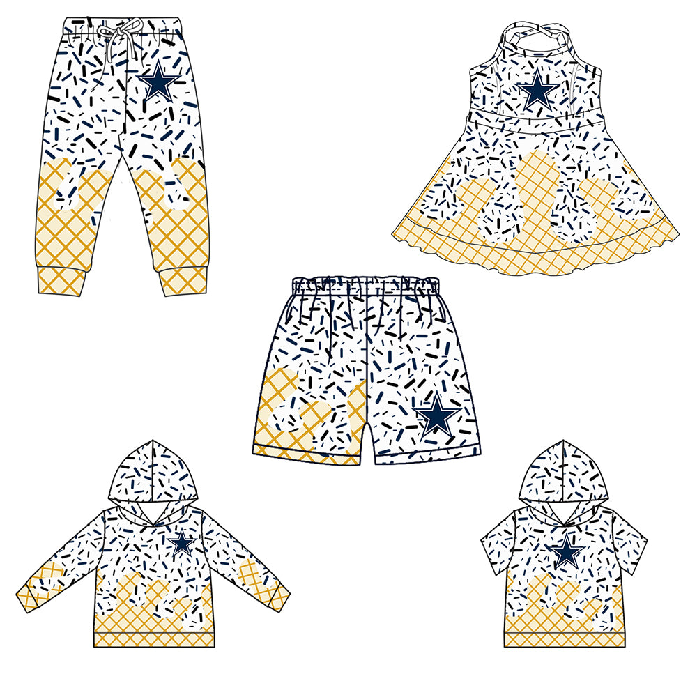 Custom summer teams baby girls clothes team white hooded long sleeve tops and short sleeve top and dress and pants and shorts-25.6.18