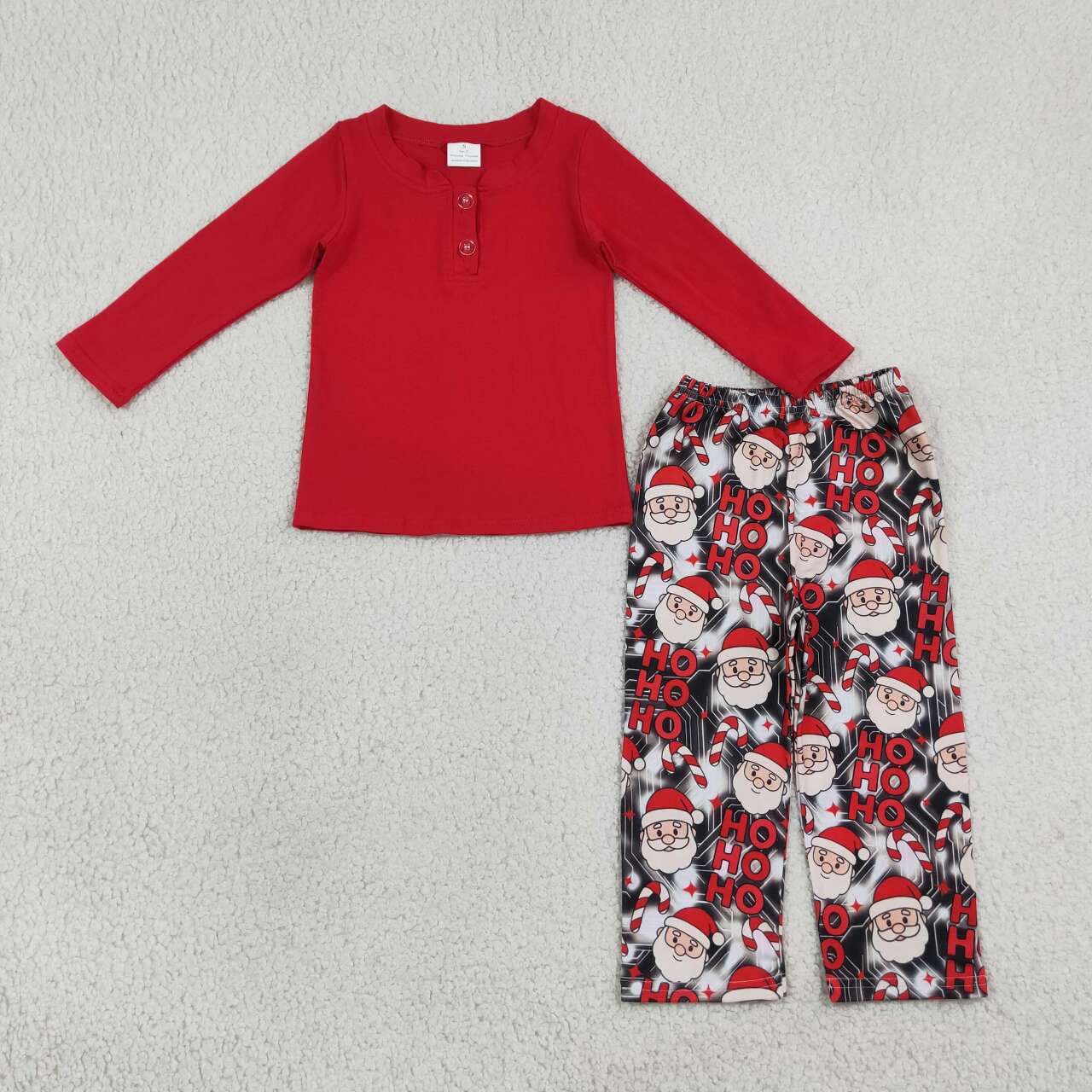 NEW RTS NO MOQ milk silk BLP1513 Baby Boys Solid Red Long Sleeve Top Santa Pants Winter Christmas Daily Clothes Set