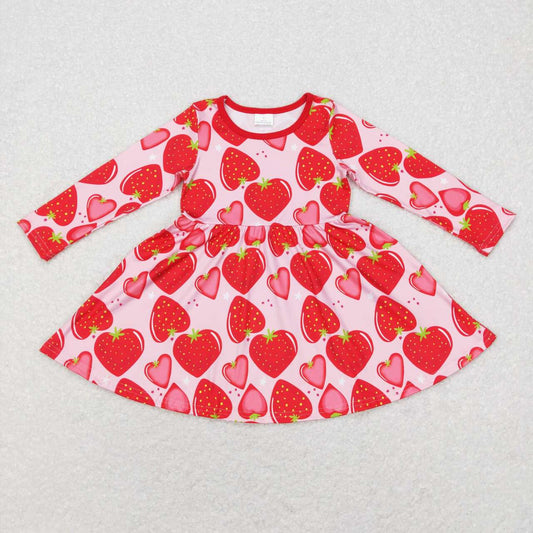RTS NO MOQ（In Stock ) GLD0469 Strawberry Heart Pink Long Sleeve Dress