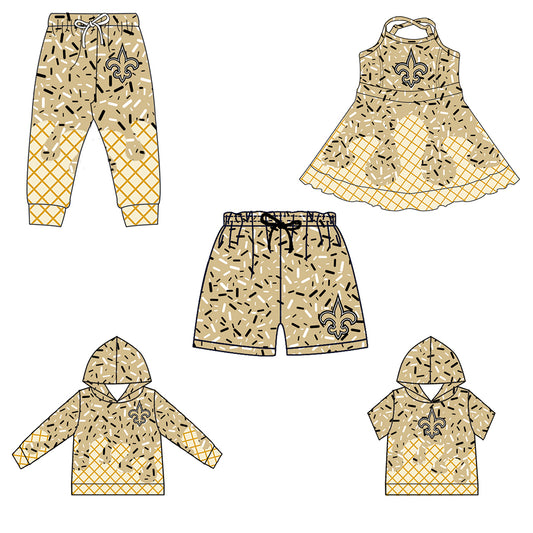 Custom summer teams baby girls clothes team khaki hooded long sleeve tops and short sleeve top and dress and pants and shorts-25.6.12