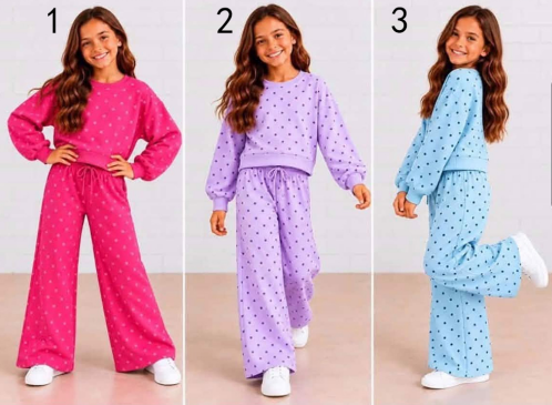 custom moq 5 mix size KaylaWT0102 Baby Girls Polka Dot Print Long Sleeve Top And Drawstring Wide Leg Pants Set