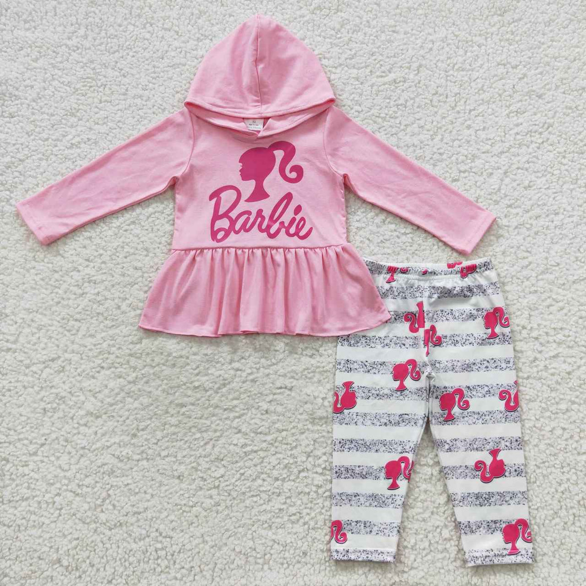 GLP0485 Cute Clothes pink hooded long-sleeved top striped trouser suit