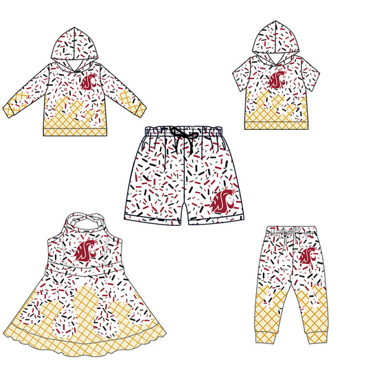 Custom summer teams baby girls clothes team white hooded long sleeve tops and short sleeve top and dress and pants and shorts-25.6.10
