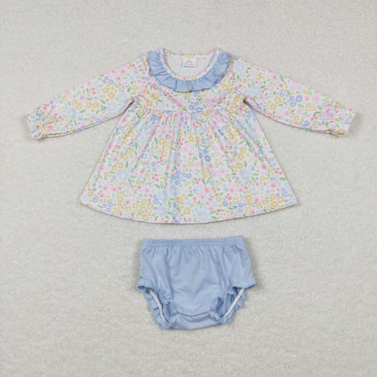GBO0193 Colorful floral blue lace long-sleeved briefs suit