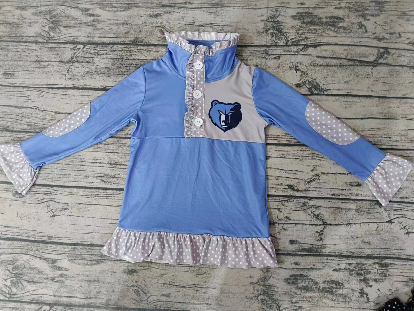 Girls blue long sleeve bear top moq 5