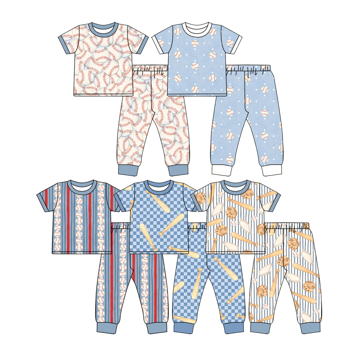 (Preorder new) No moq Baby Boys Baseball Print Short Sleeve Top And Jogger Pants Sets