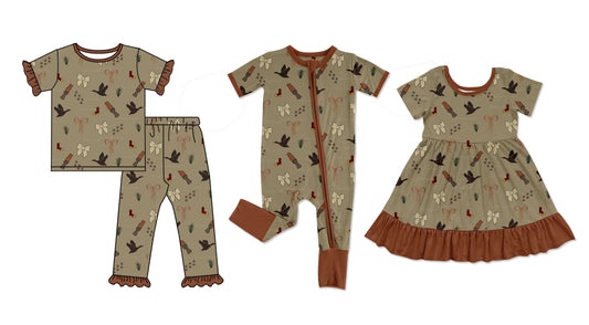 25.11.5 custom each style moq 5 eta 6-8week Sibling Sisters duck bow baby girl short sleeve pants sets and dress and rompers match family design