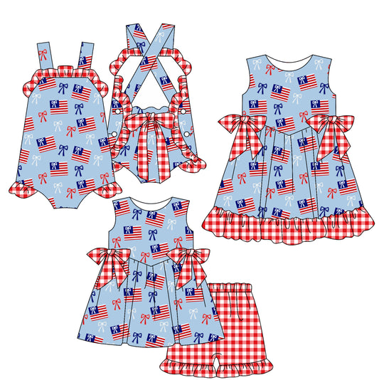 2.27 Custom moq 5 mix size Sibling Baby Girl's 4th of July Sleeveless Top And Shorts Set Cute Romper Dress for Summer