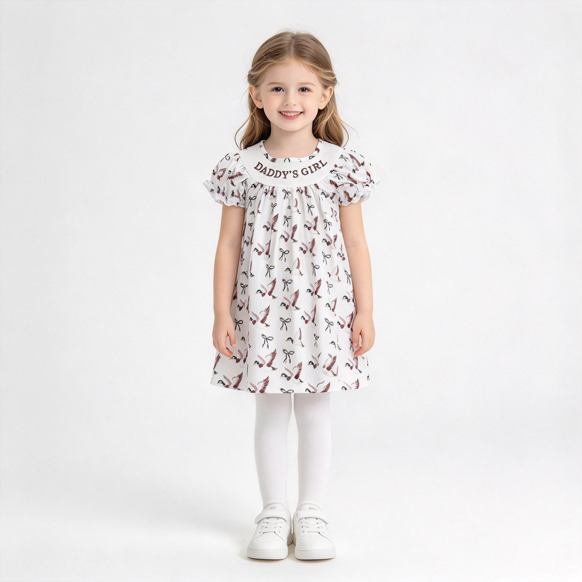 RTS NO MOQ Sibling milk silk Baby Girls Daddys Girl Duck Print Outfit Short Sleeve Bubble Romper And Dress