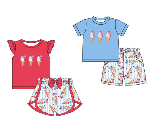 25.12.18 custom each style moq 5 eta 6-8week Sibling Sisters ice cream flag baby boy clothes short sleeve shorts sets 2 match family design