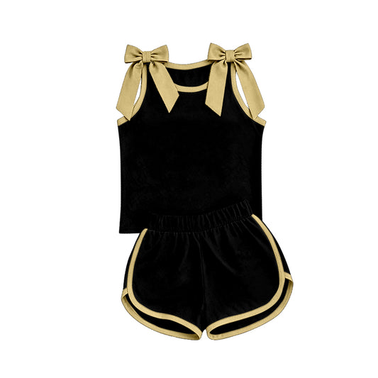 custom moq 5 mix size Baby Girls Bow Black Sleeveless Top Shorts Clothes Set