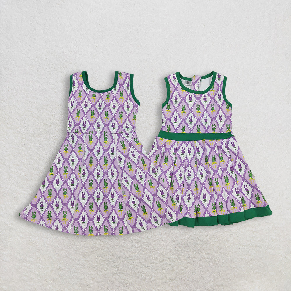 RTS NO MOQ Sibling baby Girls clothes mardi gras yoga sleeveless dresses