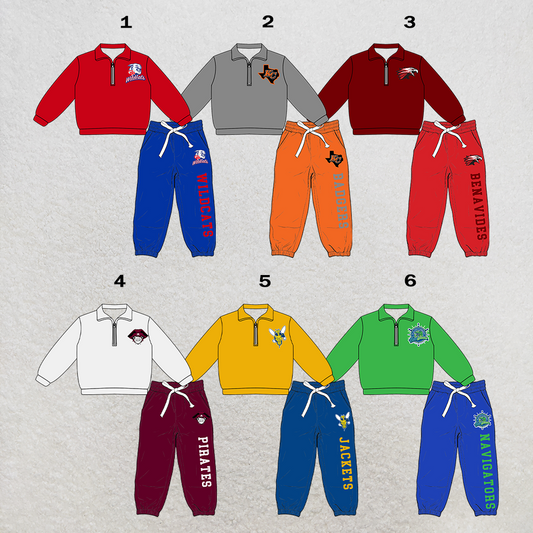 custom moq 5 mix size XY070204 Baby Kids Long Sleeve Zipper Pullover Tops Pants Outfit Set