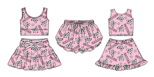 3.26 Custom moq 5 mix size Sibling Baby Girls Pink Sleeveless Top And Skirts Set Yoga Shorts Outfit
