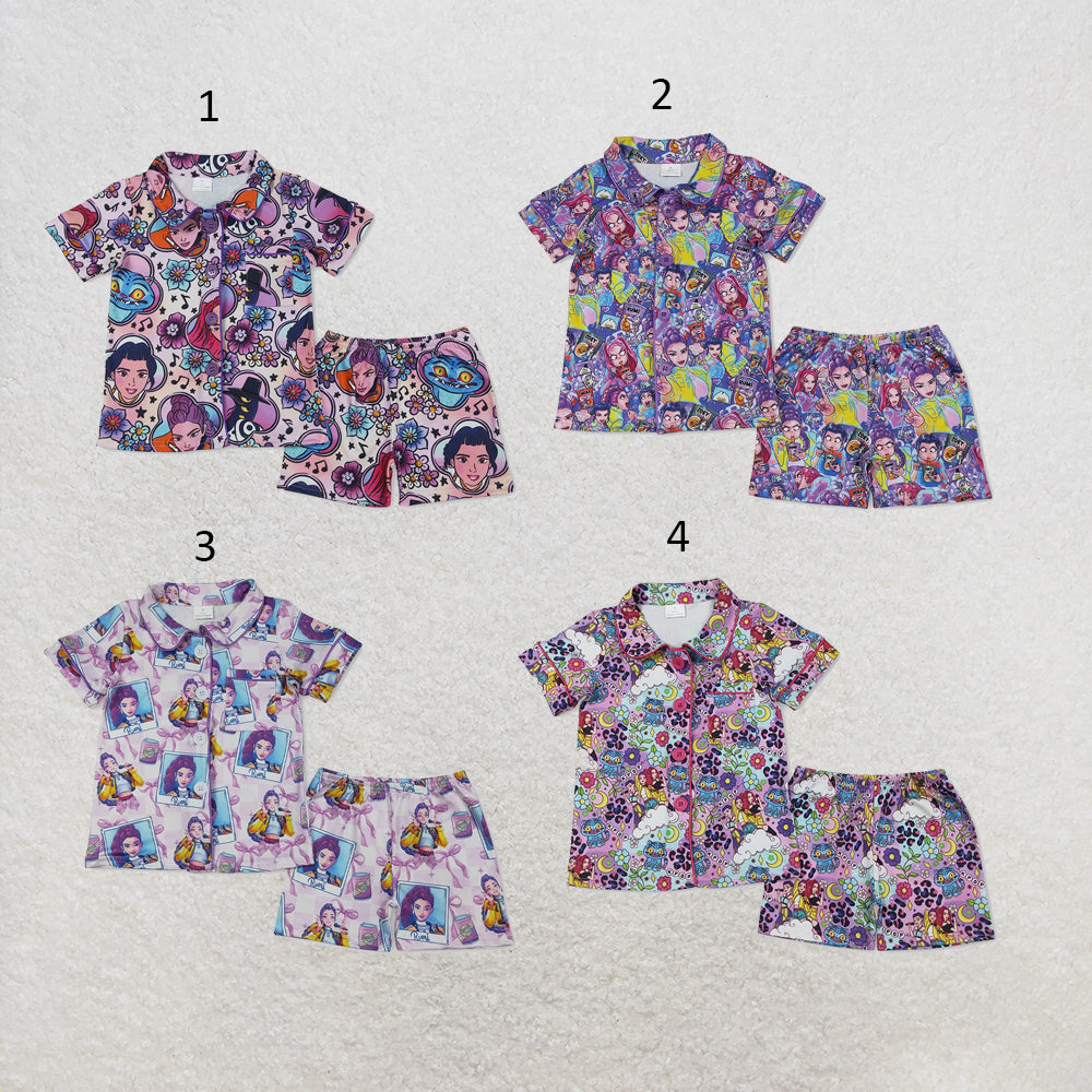 RTS NO MOQ Sibling milk silk Cute Clothes Baby Girls Purple Flower Print Pocket Casual Sleepwear Suit