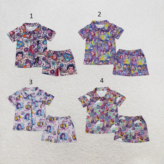 RTS NO MOQ Sibling milk silk Cute Clothes Baby Girls Purple Flower Print Pocket Casual Sleepwear Suit