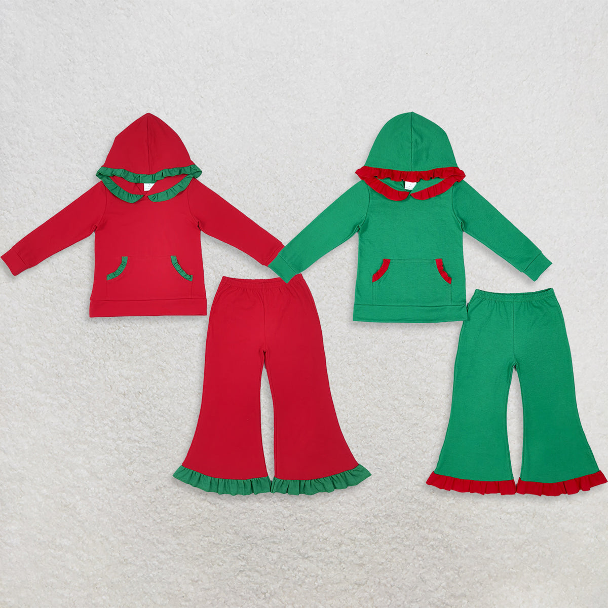 RTS NO MOQ Sibling cotton CHRISTMAS RUFFLE SETS Baby Girls Solid Long ...