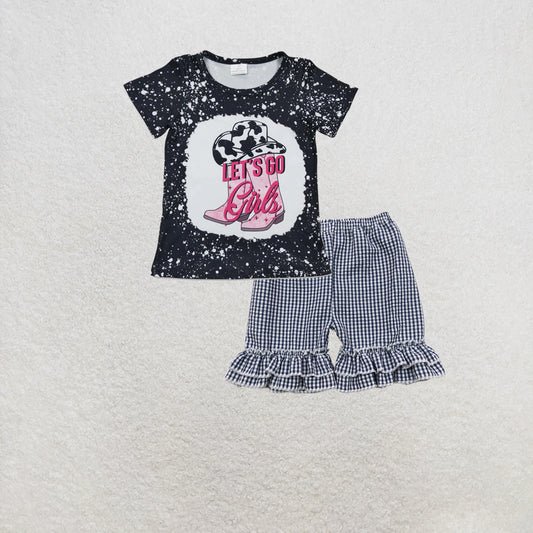 RTS NO MOQ GT0125+SS0068 Boys Baby Girls Cowgirls Cowboys Shorts Sleeve Tee Shirts Tops Set