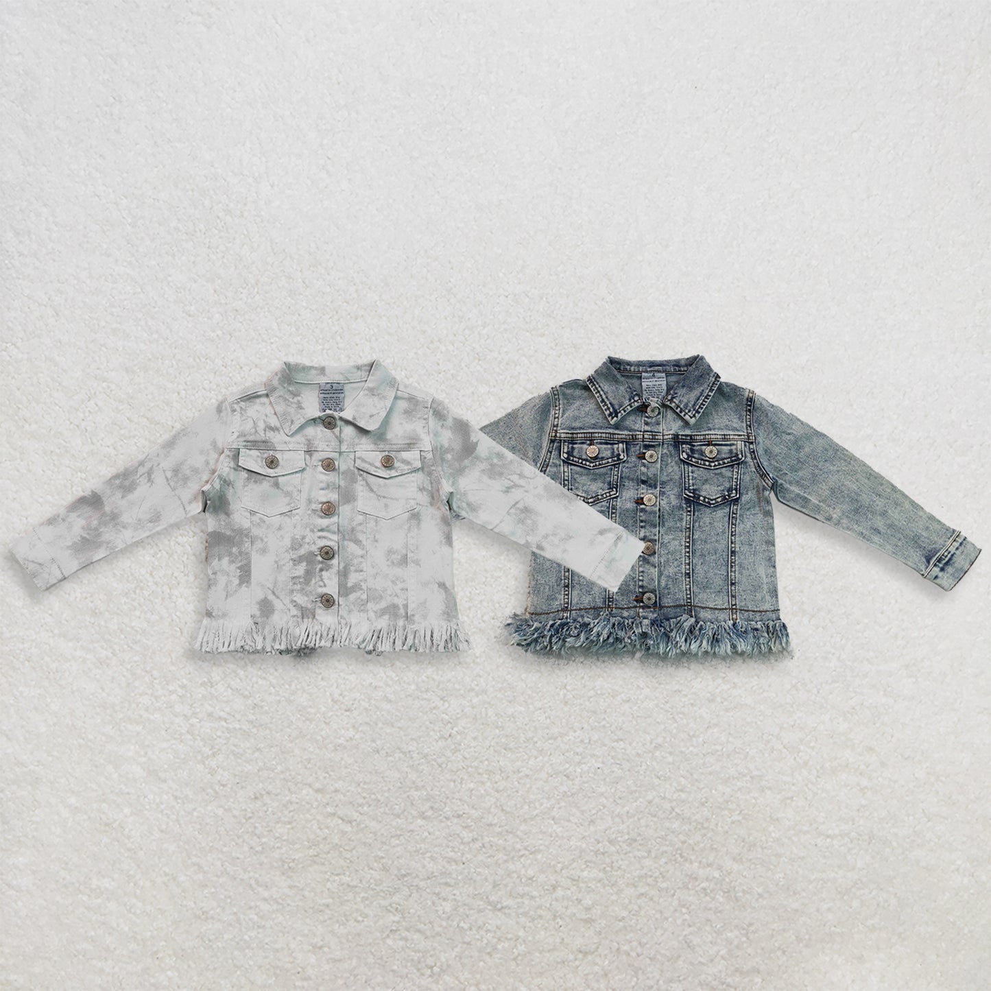 RTS NO MOQ Sibling milk silk Baby Girls Cute Long Sleeve Button Denim Jacket Front Pockets