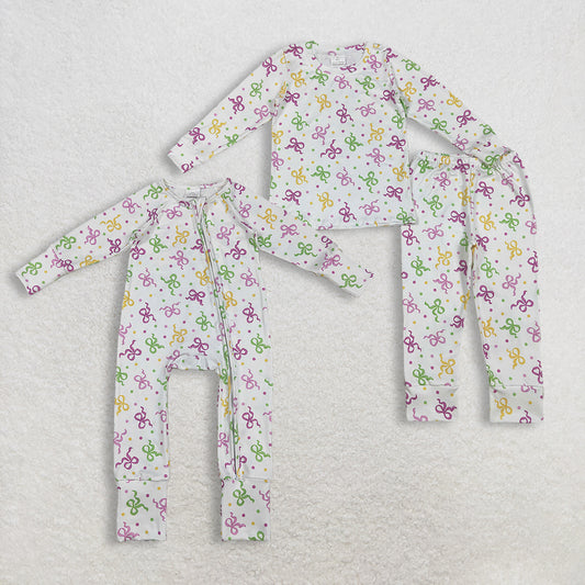 RTS NO MOQ sibling baby girls clothes mardi gras bow long sleeve Clothes Sets and romper