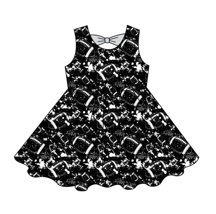 Custom moq 5 mix size milk silk summer teams Baby Girls Football  Sleeveless Bow Back Cutout Knee Length Dresses