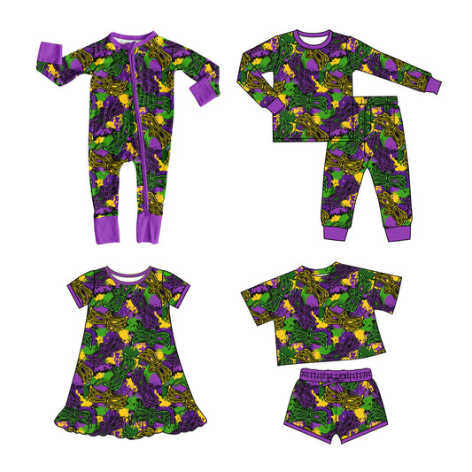 25.10.10 custom each style moq 5 eta 6-8week Sibling Sisters mardi gras baby girl long sleeve pants sets and shorts sets and dress and rompers match family design