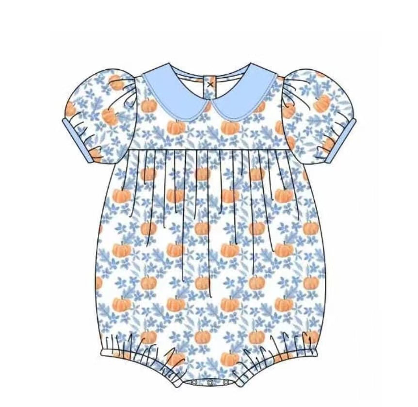 5.18custom each style moq 5eta 4-5week Sibling Sister Country Style Pumpkin Floral Print Clothing for Girls and Boys match family design