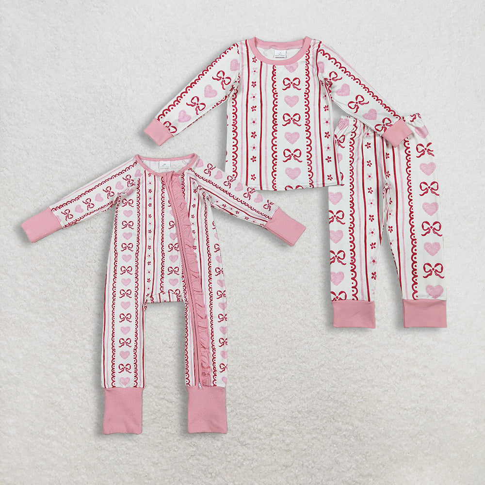 RTS NO MOQ Sibling Baby girl clothes valentine love bow long-sleeved trousers suit & rompers