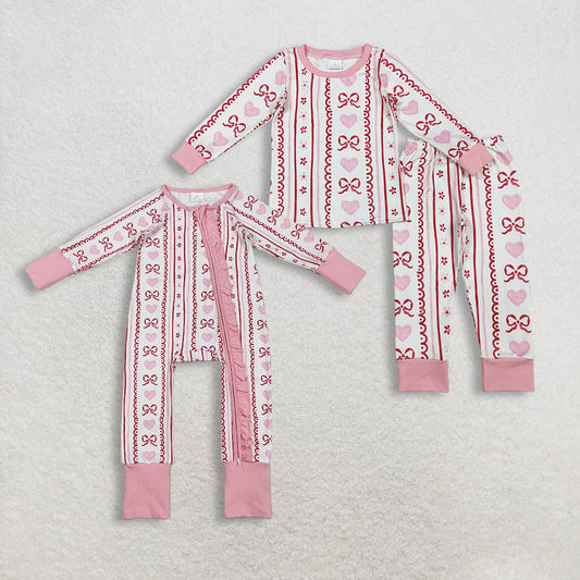 RTS NO MOQ Sibling Baby girl clothes valentine love bow long-sleeved trousers suit & rompers