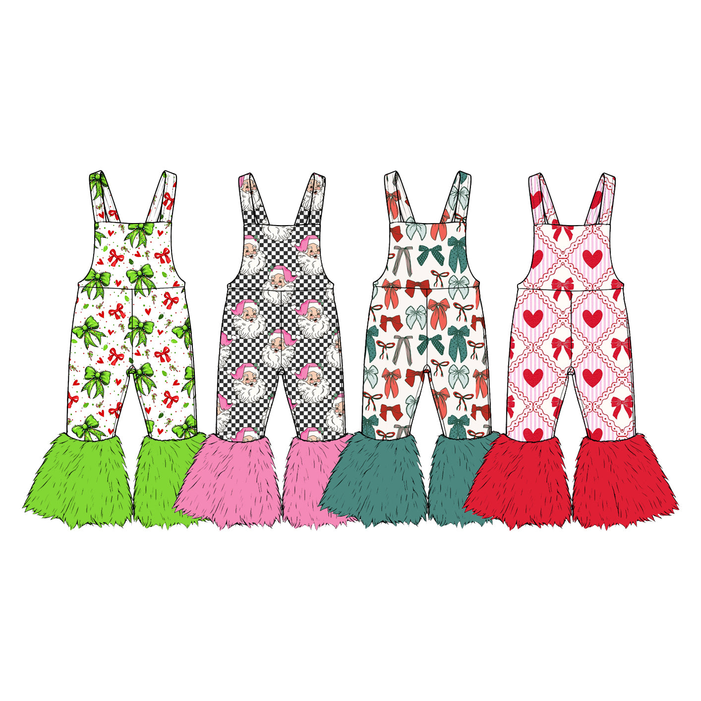 (Preorder new) No moq Baby Girls Christmas Bow Print Sleeveless Overalls Holiday Jumpsuit