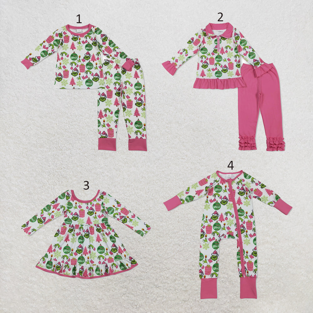 RTS NO MOQ Sibling milk silk Cute Clothes Baby Girls Christmas Long Sleeve Rompers Christmas Pajamas Sets
