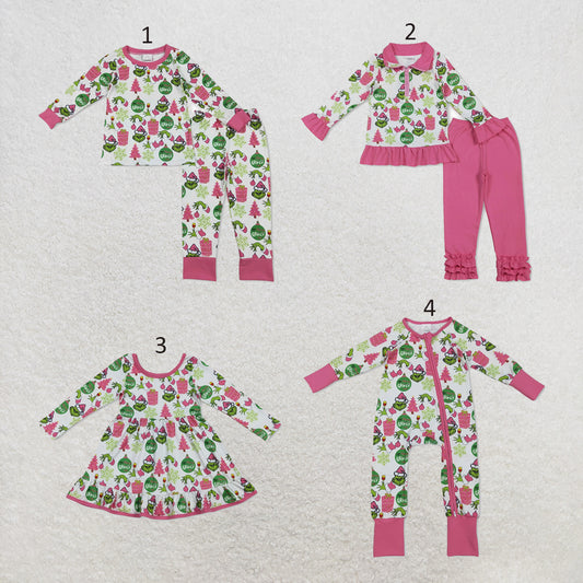 RTS NO MOQ Sibling milk silk Cute Clothes Baby Girls Christmas Long Sleeve Rompers Christmas Pajamas Sets