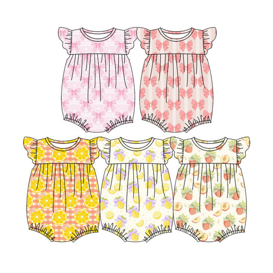 4.7  Custom moq 5 mix size Sibling Baby Girl's Fruit Bow Romper with Flutter Sleeves Infant Outfit