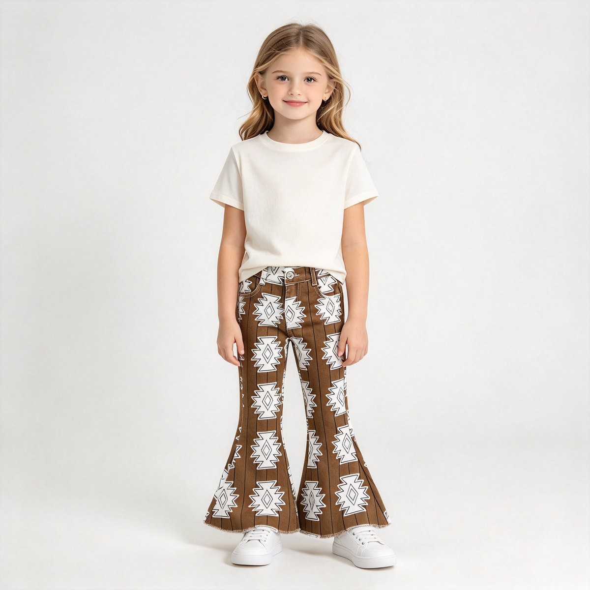 RTS NO MOQ Sibling Denim Baby Girls Cow Western Casual Bell Bottom Denim Pants