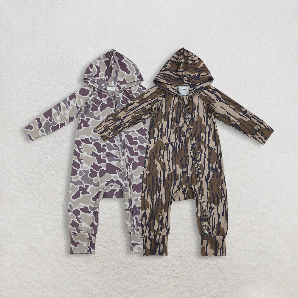 RTS NO MOQ Sibling baby Boys clothes camouflage hooded long sleeve rompers