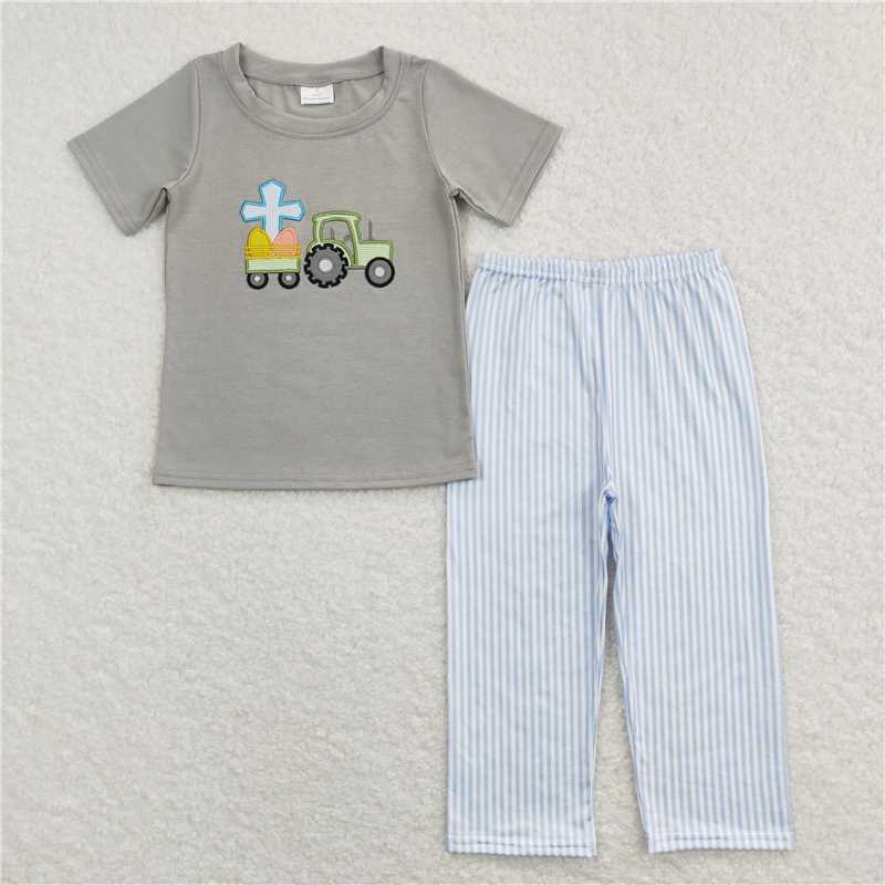 RTS NO MOQ Boys girl easter short-sleeved shirt pants clothing set