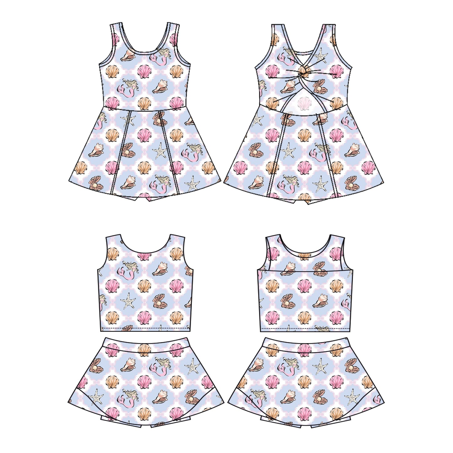2.28 Custom moq 5 mix size Sibling Baby Girls Sleeveless Top And Skirt Sets Dress Yoga Outfit