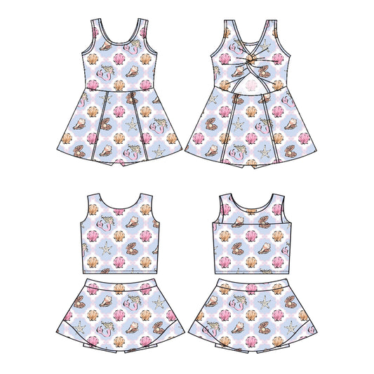 2.28 Custom moq 5 mix size Sibling Baby Girls Sleeveless Top And Skirt Sets Dress Yoga Outfit